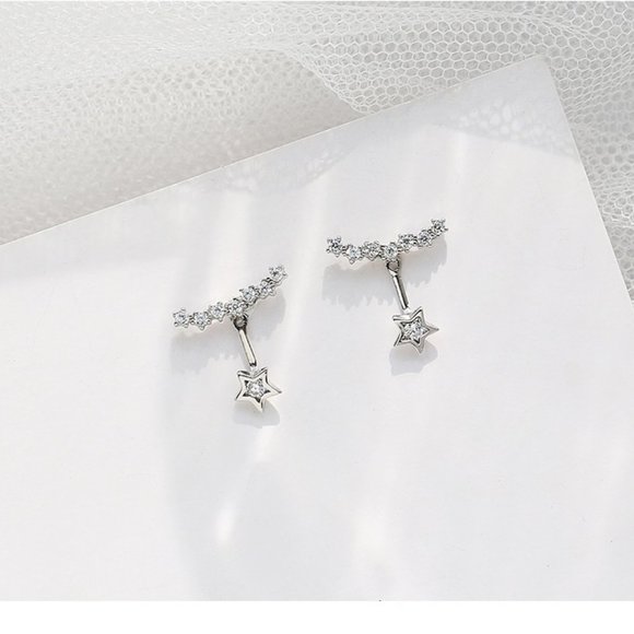 NEW 925 Sterling Silver Diamond Star Earrings - Picture 4 of 9